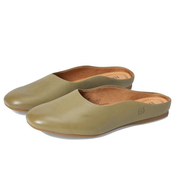 Born 'Bryar' Women's 8M Leather Comfort Shoe Slide Mule Green Flat Slip On - Picture 1 of 7